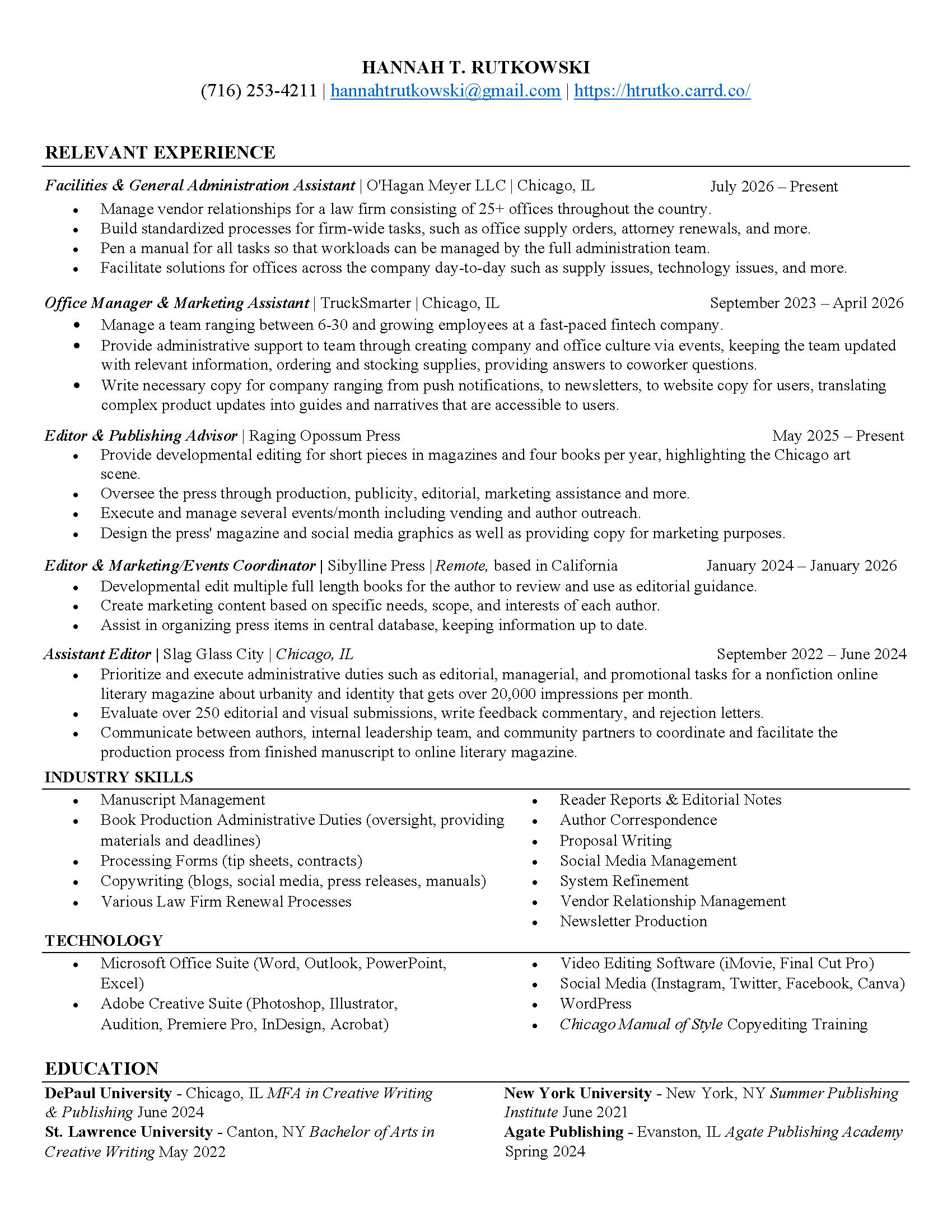 Hannah Rutkowski's Resume